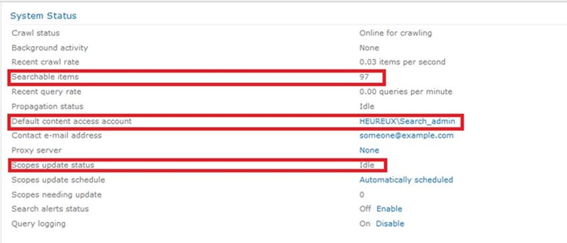 status in search administration page